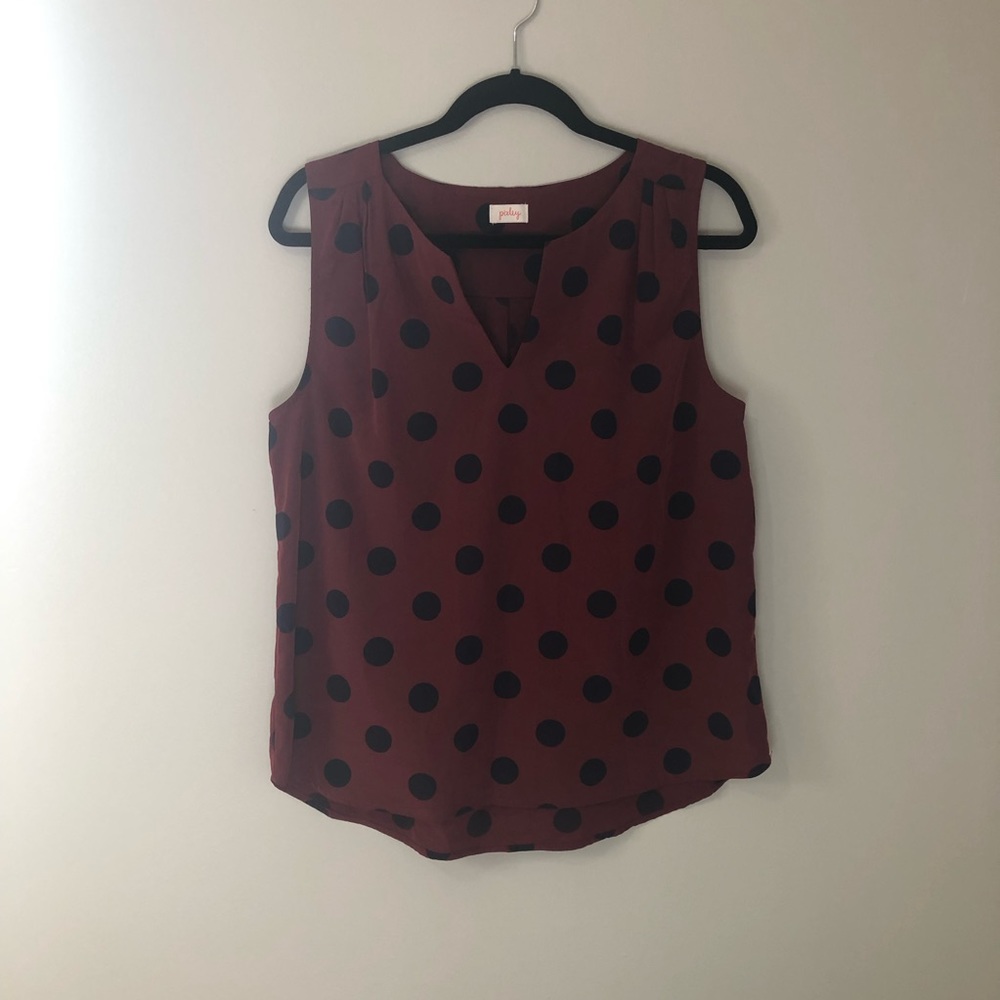 Pixley maroon & black polka dot v neck tank top